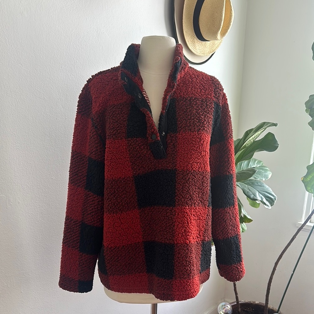 Cozy Red and Black Plaid Pullover - Picture 1 of 3